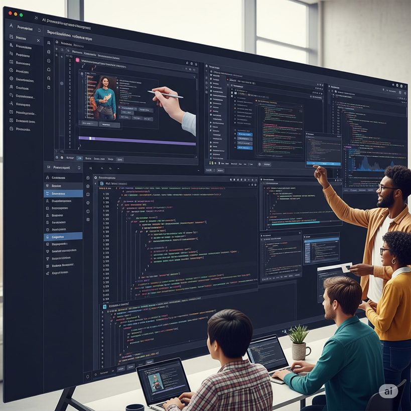 Diagrama arquitectónico mostrando el flujo de desarrollo con AWS Kiro IDE desarrollo por especificaciones, desde la idea inicial hasta la generación de código y documentación, destacando la estructura del proceso de prototipo a producción.